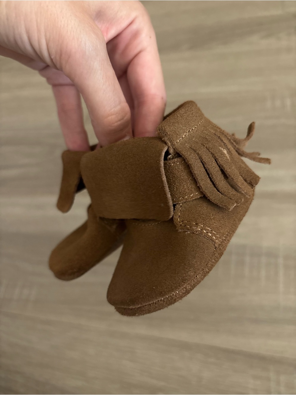 Harper Canyon Suede Brown Baby Brown Fringe Booties 1c